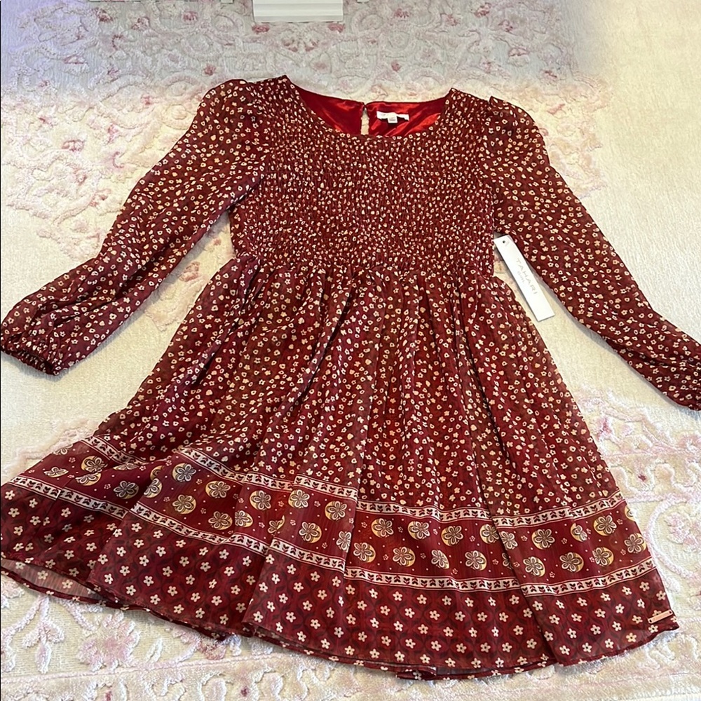 Tahari girl size 7 long sleeve Red Floral Dress